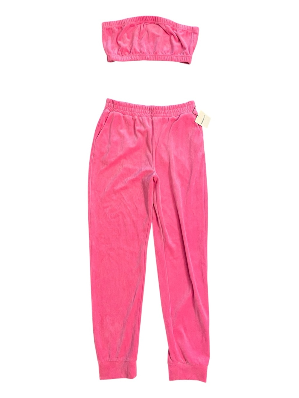 SUPERDOWN Penelope Velour Pant Set NWT Pink Strapless 2-Piece Revolve Lounge Set - Picture 4 of 5